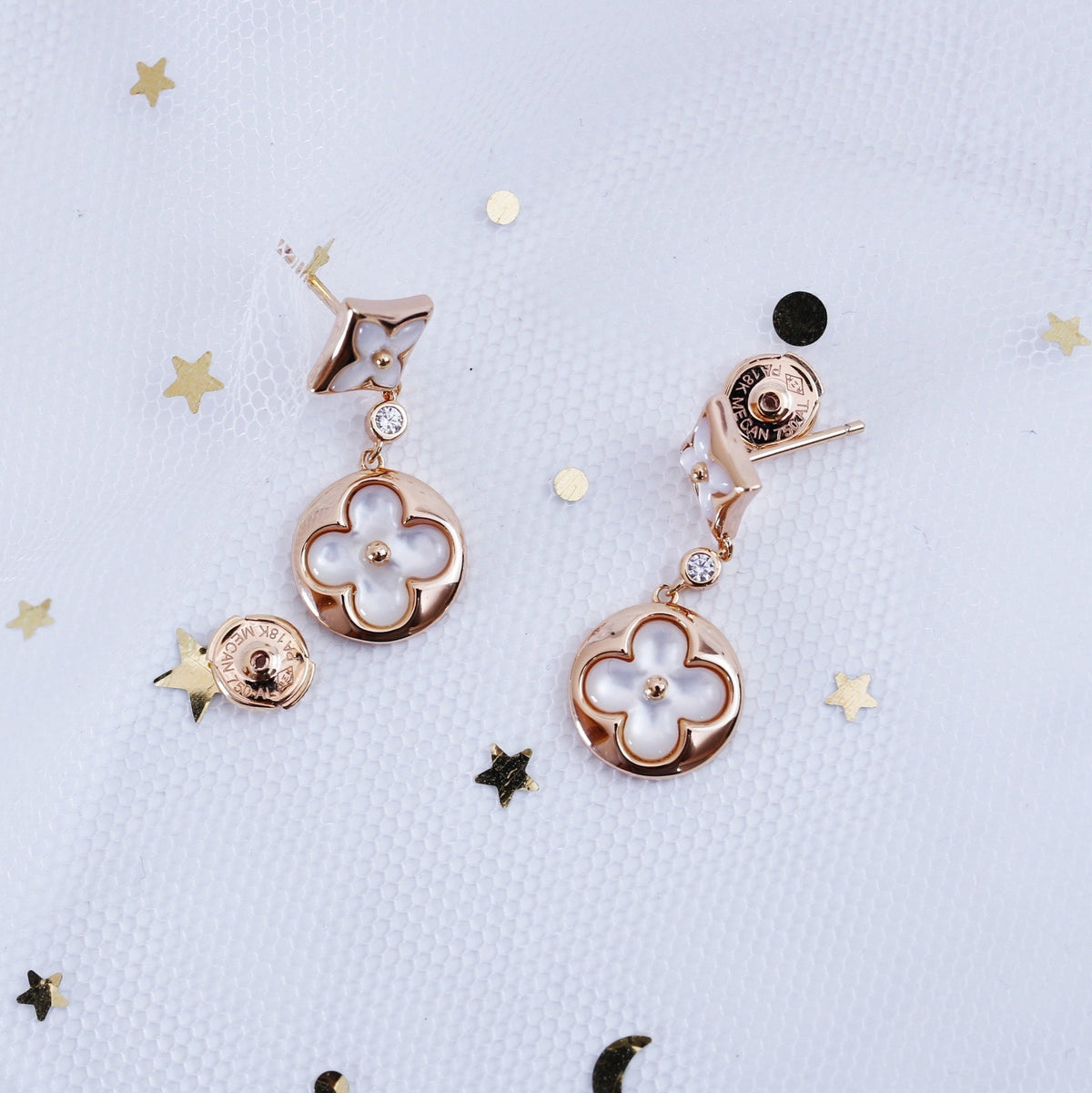 [✨ROSE💎]STAR AND SUN PINK GOLD MOP DROP EARRINGS