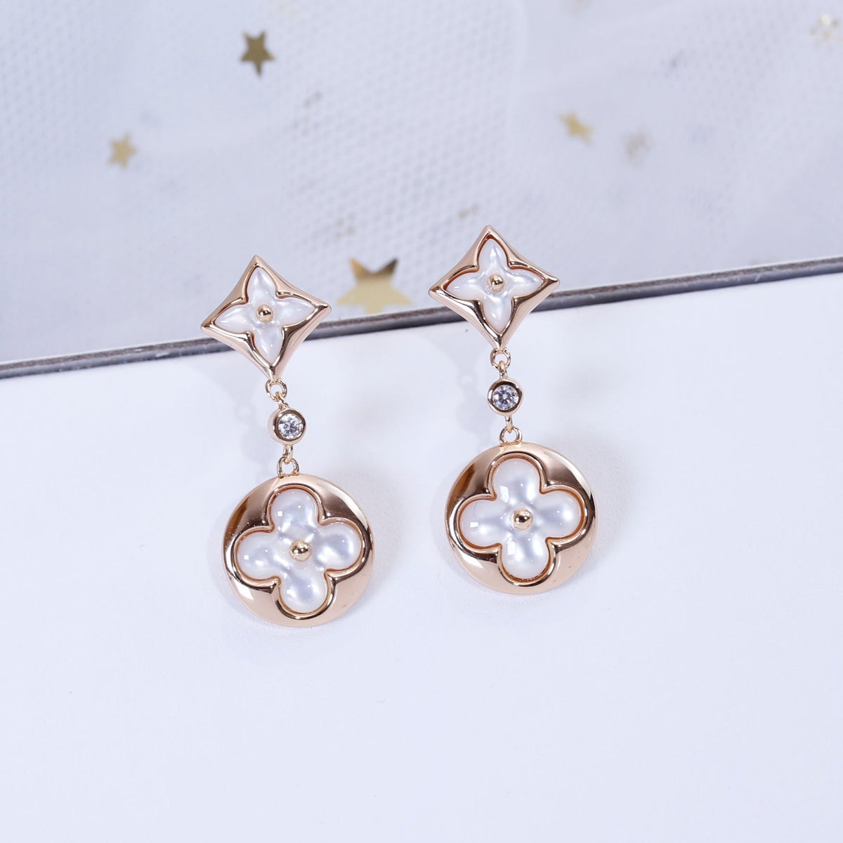 [✨ROSE💎]STAR AND SUN PINK GOLD MOP DROP EARRINGS
