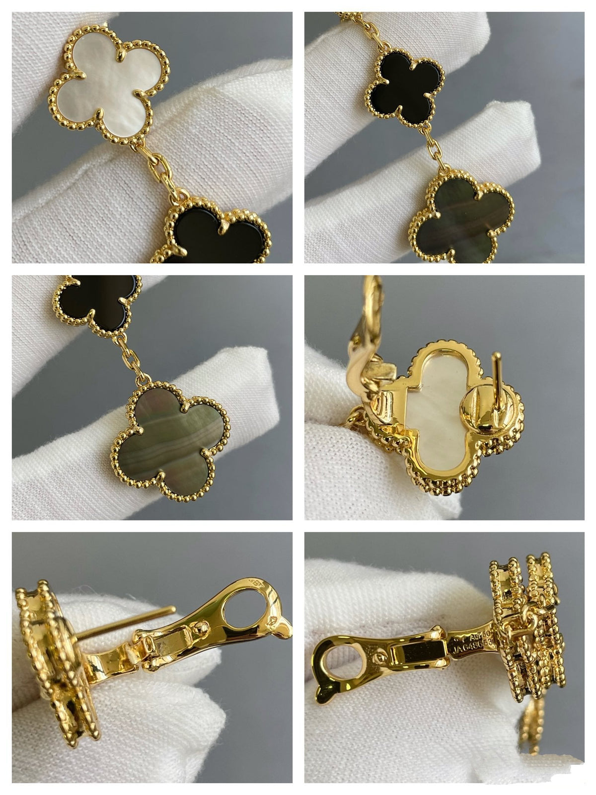 [✨ROSE💎]CLOVER 3 MOTIF MOP ONYX DARK MOP PINK GOLD EARRINGS