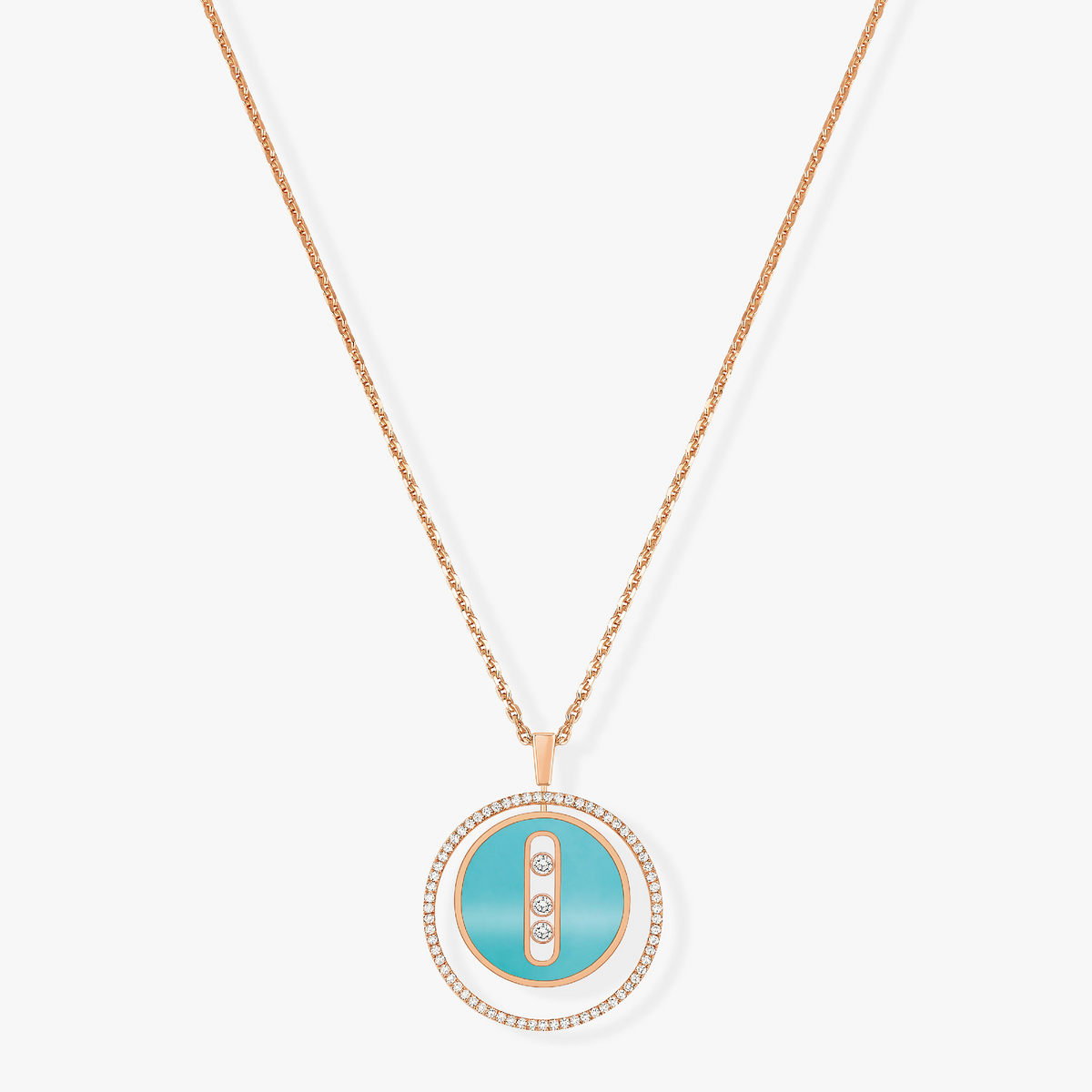 [✨ROSE💎]LUCKY MOVE 3 DIAMONDS TURQUOISE PINK GOLD DIAMOND NECKLACE
