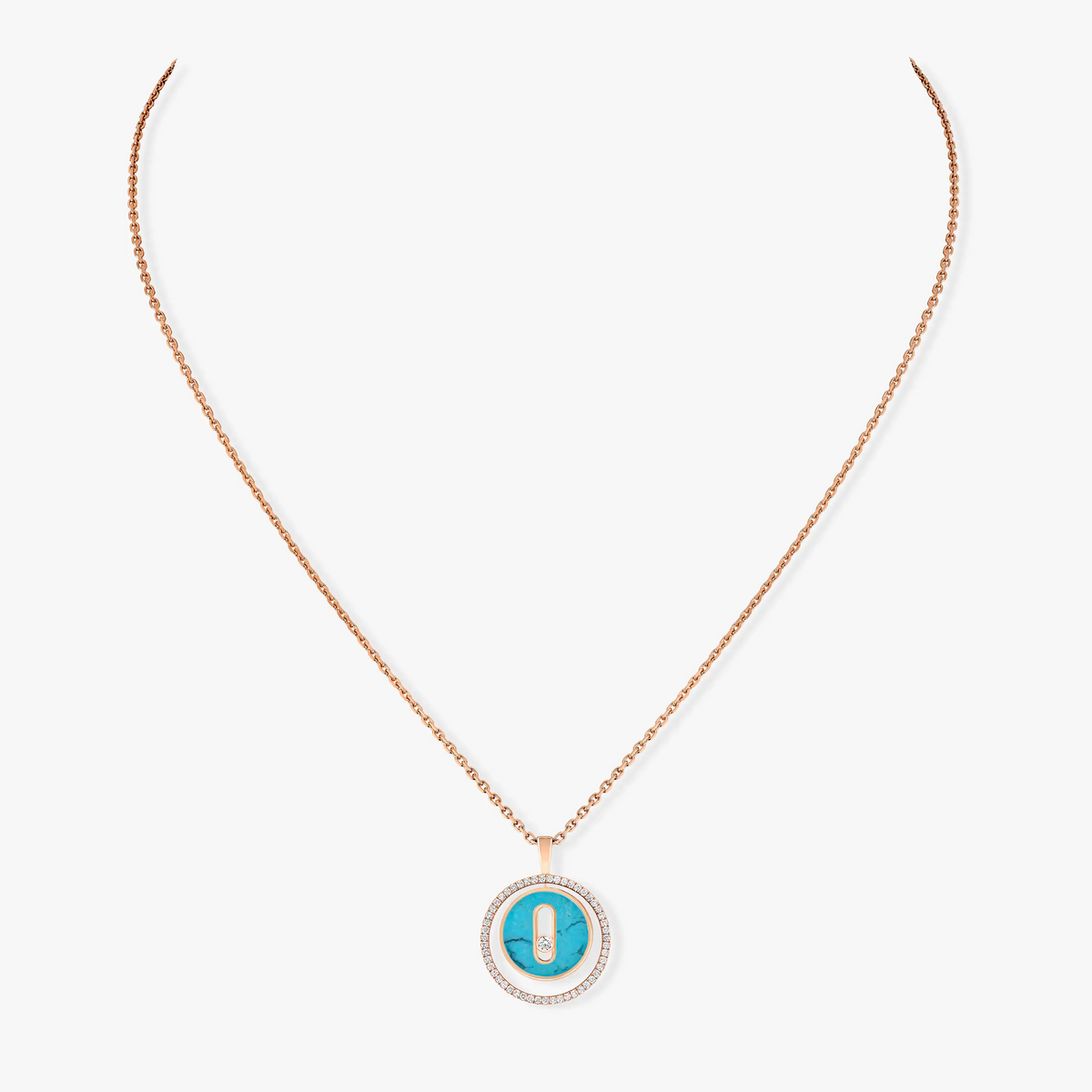 [✨ROSE💎]LUCKY MOVE 1 DIAMOND TURQUOISE PINK GOLD DIAMOND NECKLACE