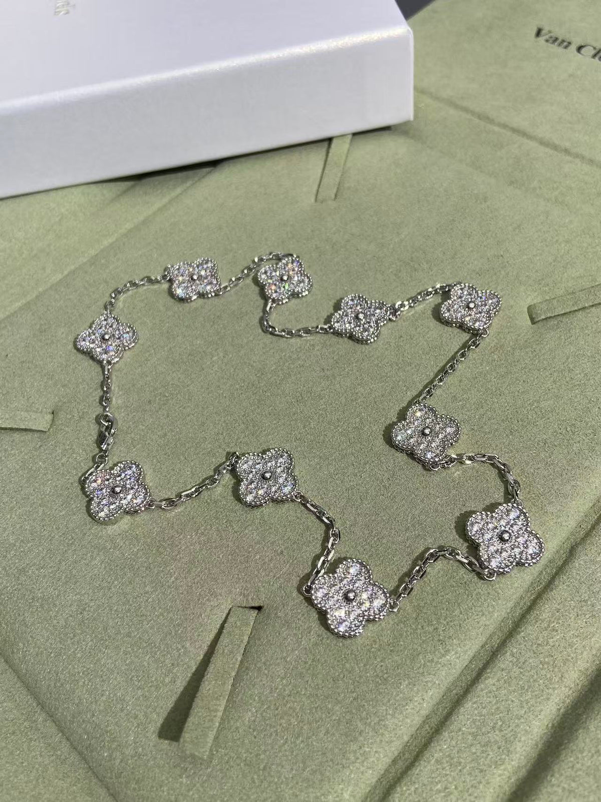 [✨ROSE💎]CLOVER 10 MOTIFS  FULL DIAMOND NECKLACE
