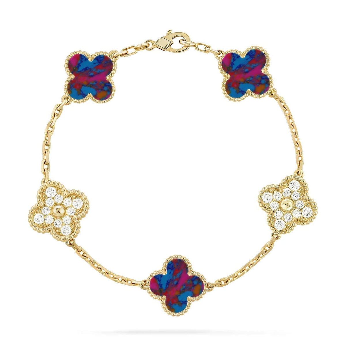 [✨ROSE💎]CLOVER 5 MOTIF COLOR GEMSTONES BRACELET COLLECTION