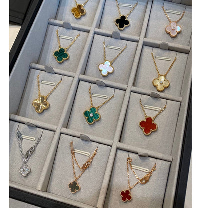 [✨ROSE💎]CLOVER 15MM BLACK ONYX SINGLE FLOWER NECKLACE