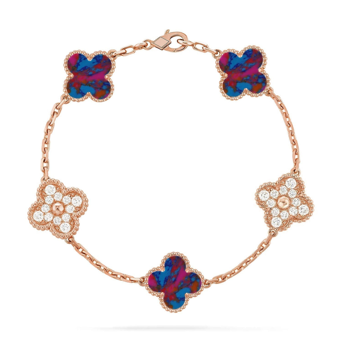 [✨ROSE💎]CLOVER 5 MOTIF COLOR GEMSTONES BRACELET COLLECTION