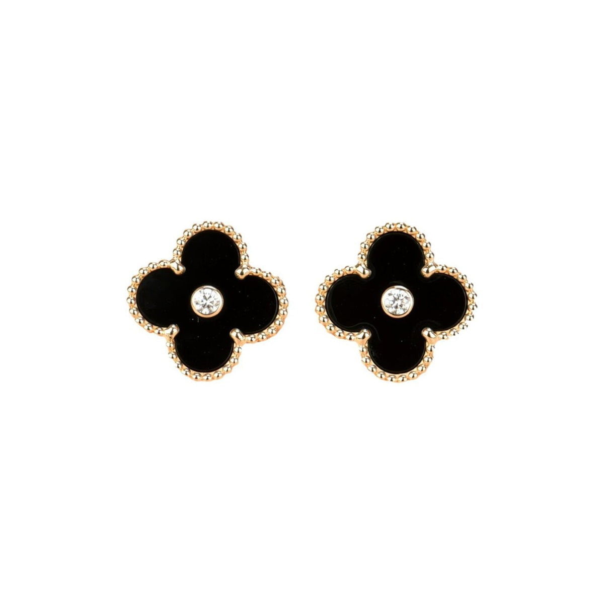 [✨ROSE💎]CLOVER MEDIUM 1 MOTIFS ONYX DIAMOND EARRINGS