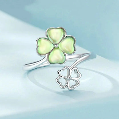 White Gold Plated Lucky Four-Leaf Clover Ring